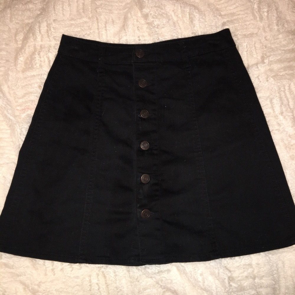 Black denim button down skirt